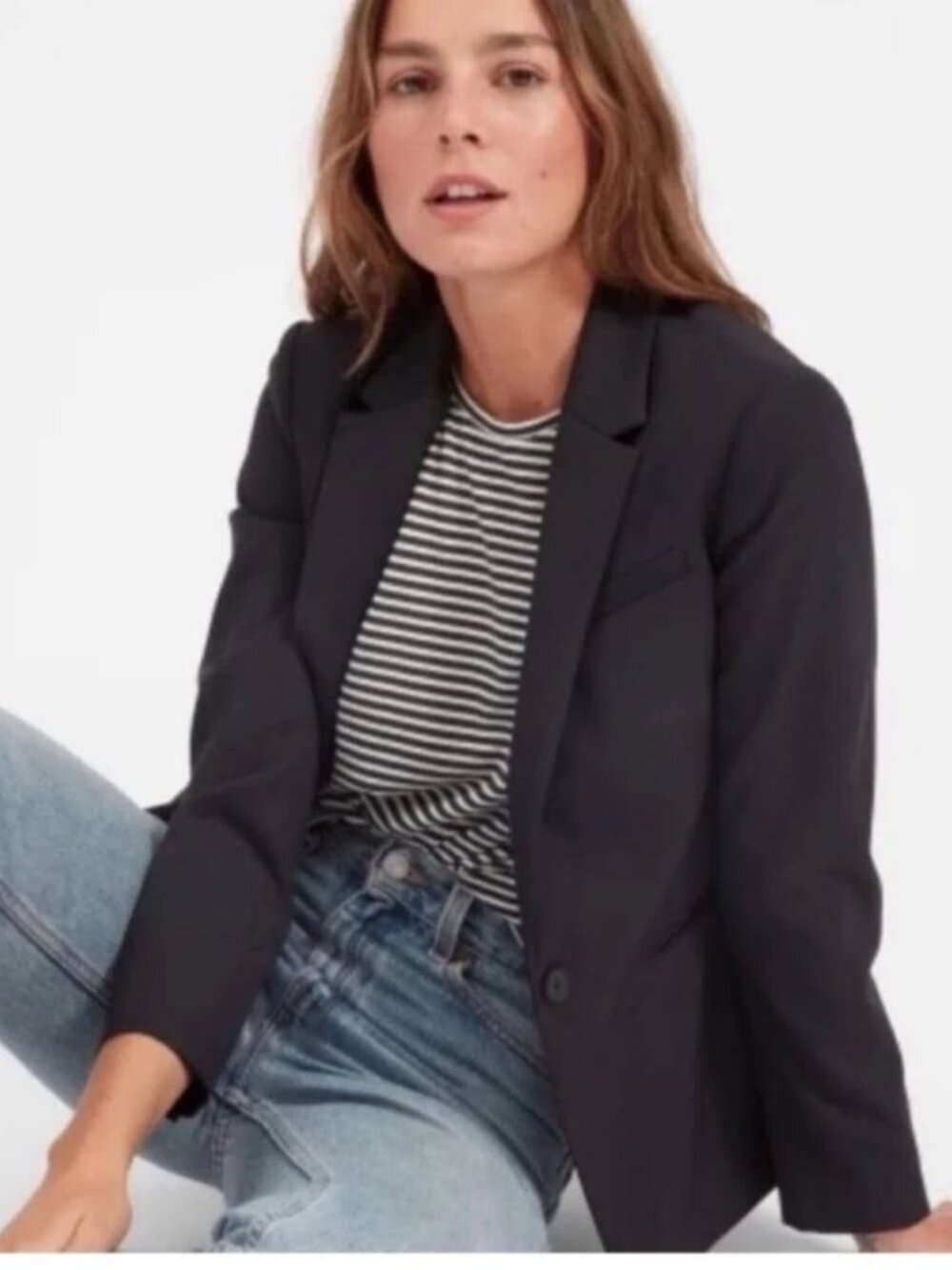EVERLANE 8 Black 100% Wool Single Button Blazer Jacket Lined